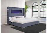 306030KE Tisdall Upholstered Eastern King Flame Visualizer Bed Grey