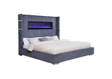 306030KE Tisdall Upholstered Eastern King Flame Visualizer Bed Grey