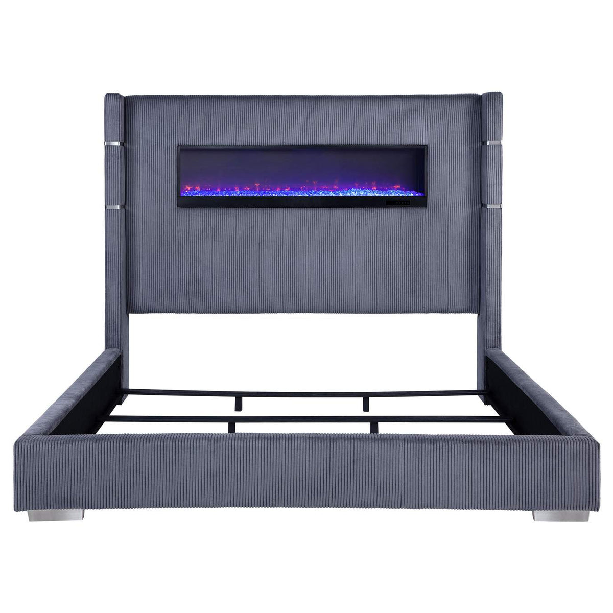 306030KE Tisdall Upholstered Eastern King Flame Visualizer Bed Grey