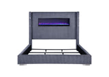 306030KE Tisdall Upholstered Eastern King Flame Visualizer Bed Grey