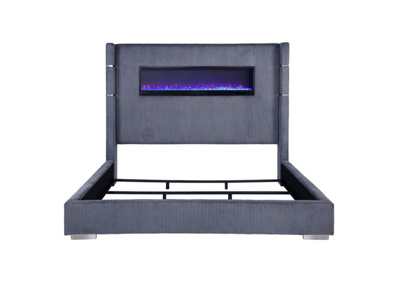 306030KE Tisdall Upholstered Eastern King Flame Visualizer Bed Grey