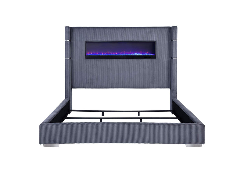 306030KE Tisdall Upholstered Eastern King Flame Visualizer Bed Grey