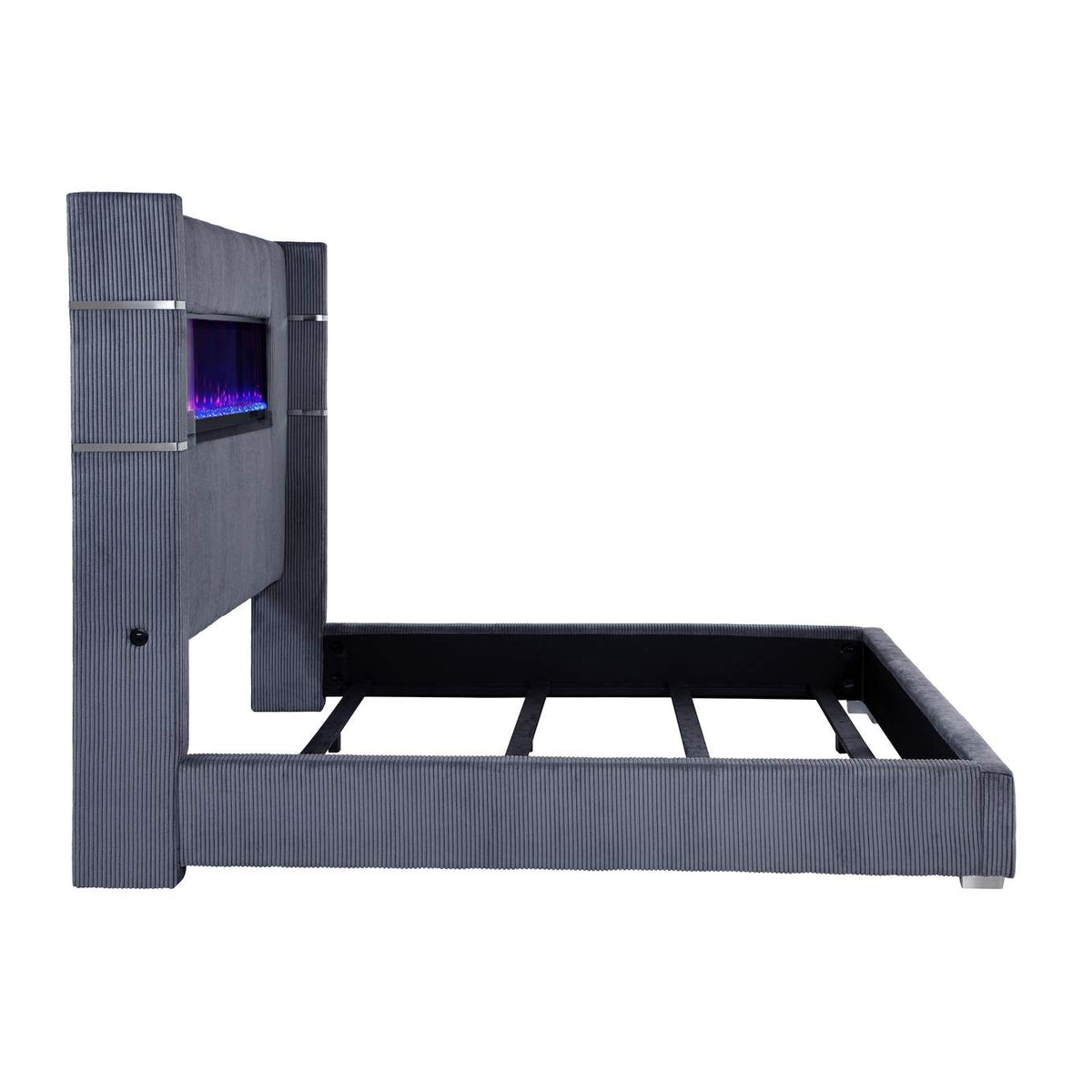 306030KE Tisdall Upholstered Eastern King Flame Visualizer Bed Grey
