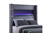 306030KE Tisdall Upholstered Eastern King Flame Visualizer Bed Grey