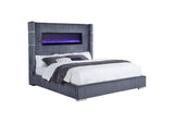 306030KW Tisdall Upholstered Cal King Flame Visualizer Bed Grey