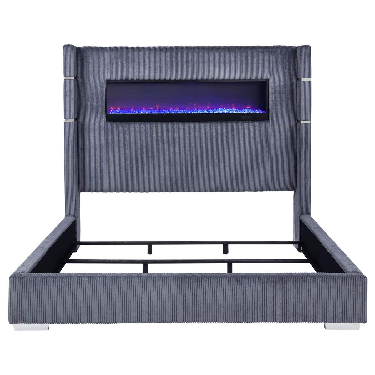 306030KW Tisdall Upholstered Cal King Flame Visualizer Bed Grey