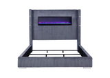 306030KW Tisdall Upholstered Cal King Flame Visualizer Bed Grey