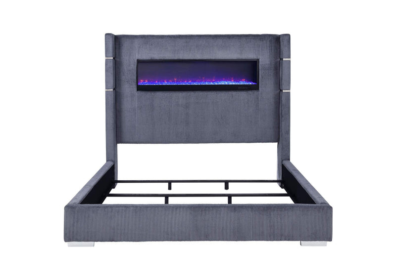 306030KW Tisdall Upholstered Cal King Flame Visualizer Bed Grey