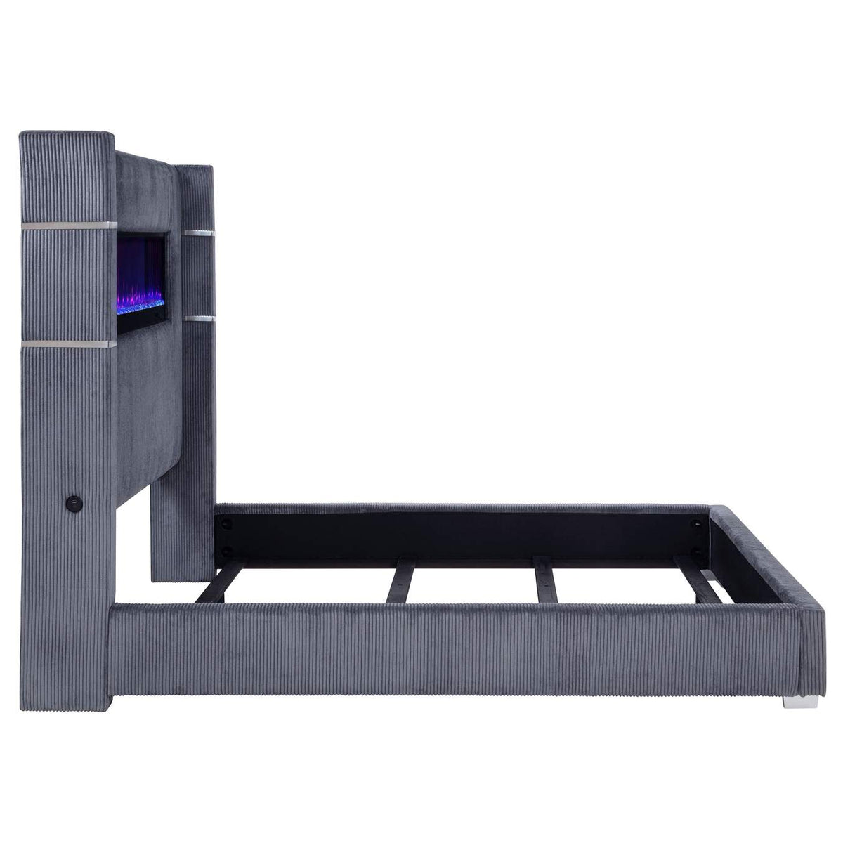 306030KW Tisdall Upholstered Cal King Flame Visualizer Bed Grey