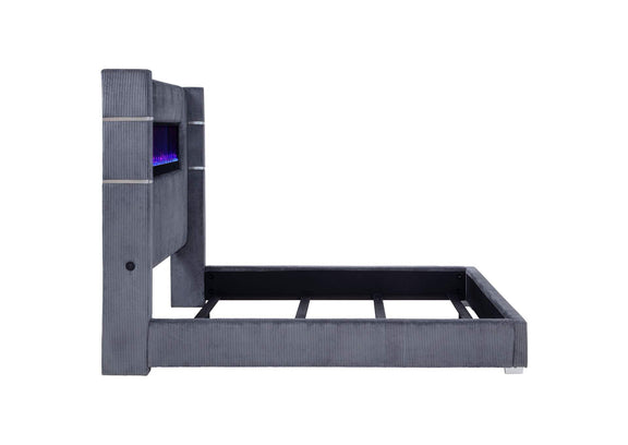 306030KW Tisdall Upholstered Cal King Flame Visualizer Bed Grey