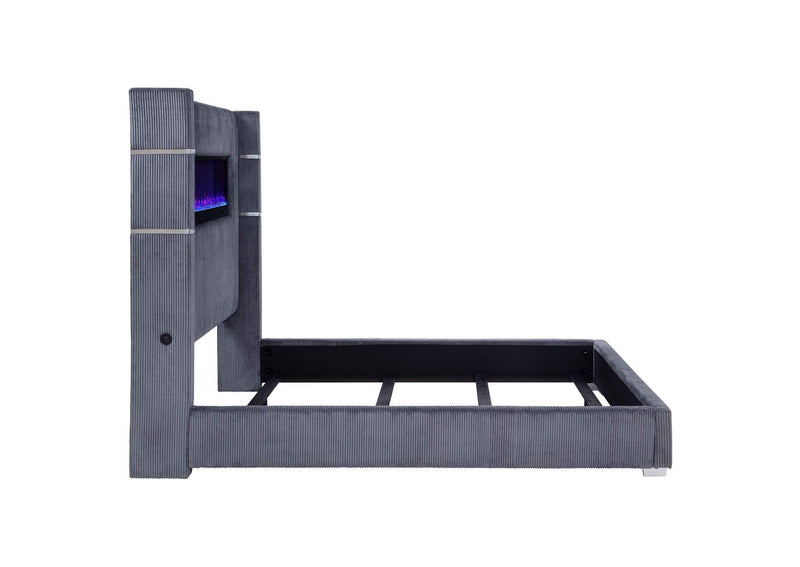 306030KW Tisdall Upholstered Cal King Flame Visualizer Bed Grey