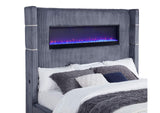 306030KW Tisdall Upholstered Cal King Flame Visualizer Bed Grey