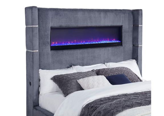 306030KW Tisdall Upholstered Cal King Flame Visualizer Bed Grey