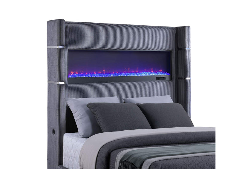 306030Q Tisdall Upholstered Queen Flame Visualizer Bed Grey