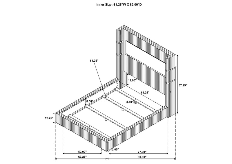 306030Q Tisdall Upholstered Queen Flame Visualizer Bed Grey