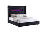 306031KW Tisdall Upholstered Cal King Flame Visualizer Bed Black