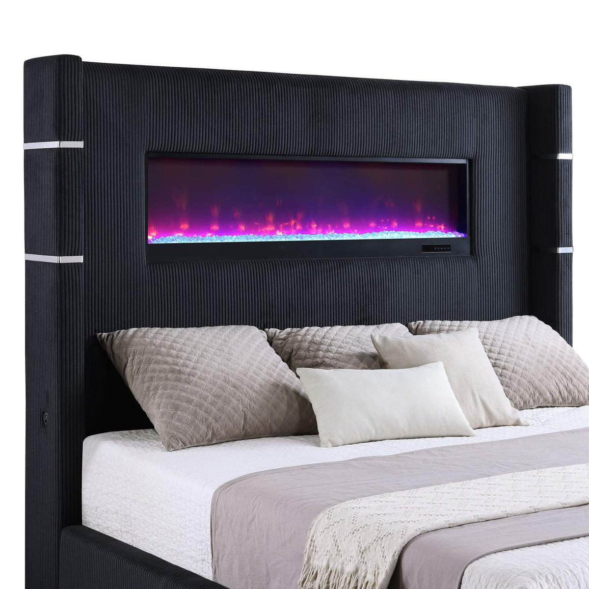 306031KW Tisdall Upholstered Cal King Flame Visualizer Bed Black
