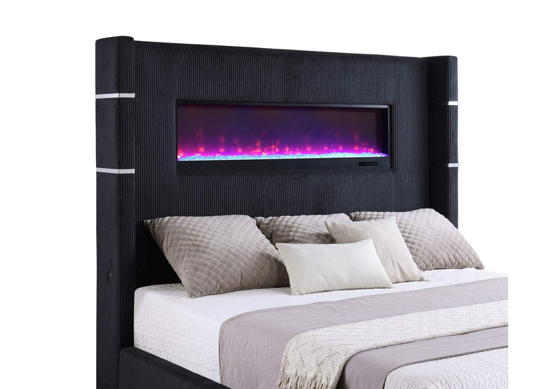 306031KW Tisdall Upholstered Cal King Flame Visualizer Bed Black