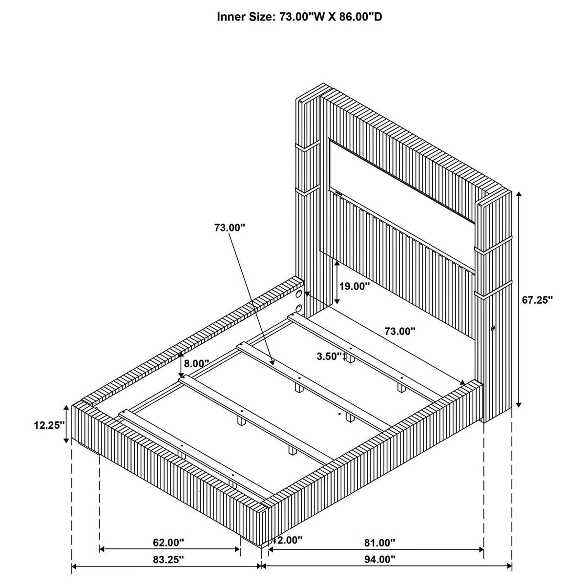 306031KW Tisdall Upholstered Cal King Flame Visualizer Bed Black
