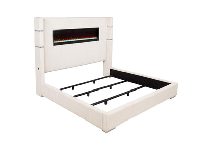 306032KE Tisdall Upholstered Eastern King Flame Visualizer Bed Cream