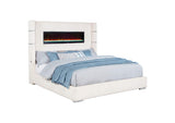 306032KE Tisdall Upholstered Eastern King Flame Visualizer Bed Cream