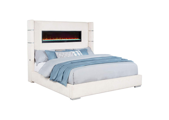306032KE Tisdall Upholstered Eastern King Flame Visualizer Bed Cream