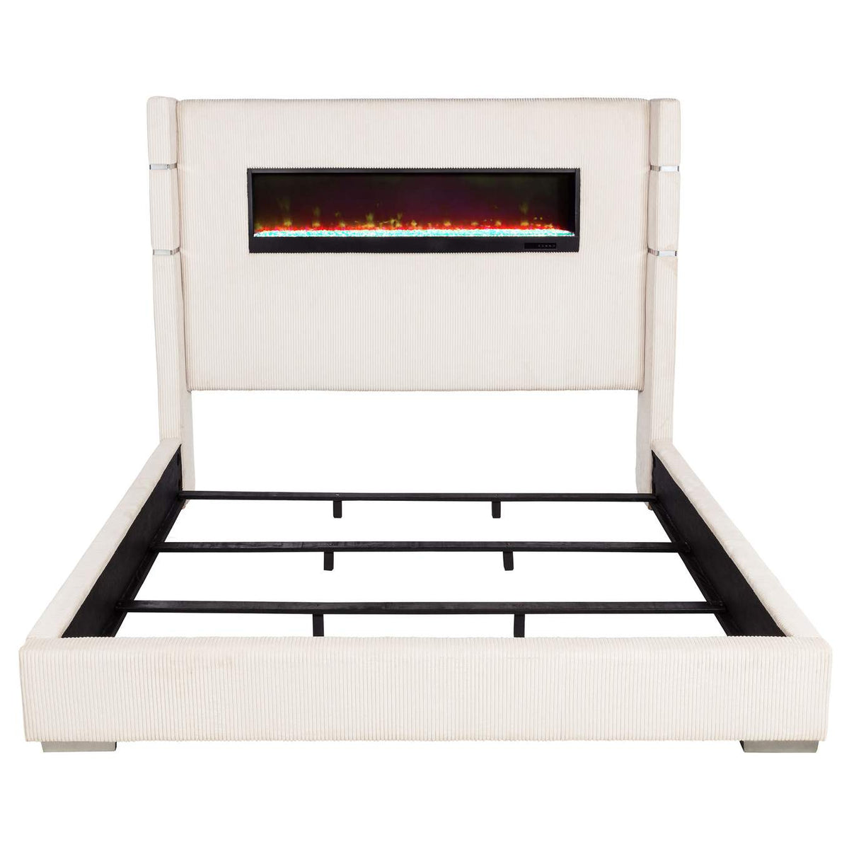 306032KE Tisdall Upholstered Eastern King Flame Visualizer Bed Cream