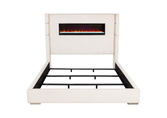 306032KE Tisdall Upholstered Eastern King Flame Visualizer Bed Cream