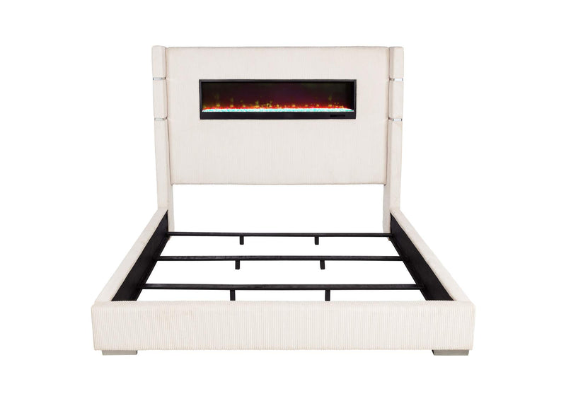 306032KE Tisdall Upholstered Eastern King Flame Visualizer Bed Cream