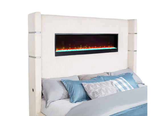 306032KE Tisdall Upholstered Eastern King Flame Visualizer Bed Cream