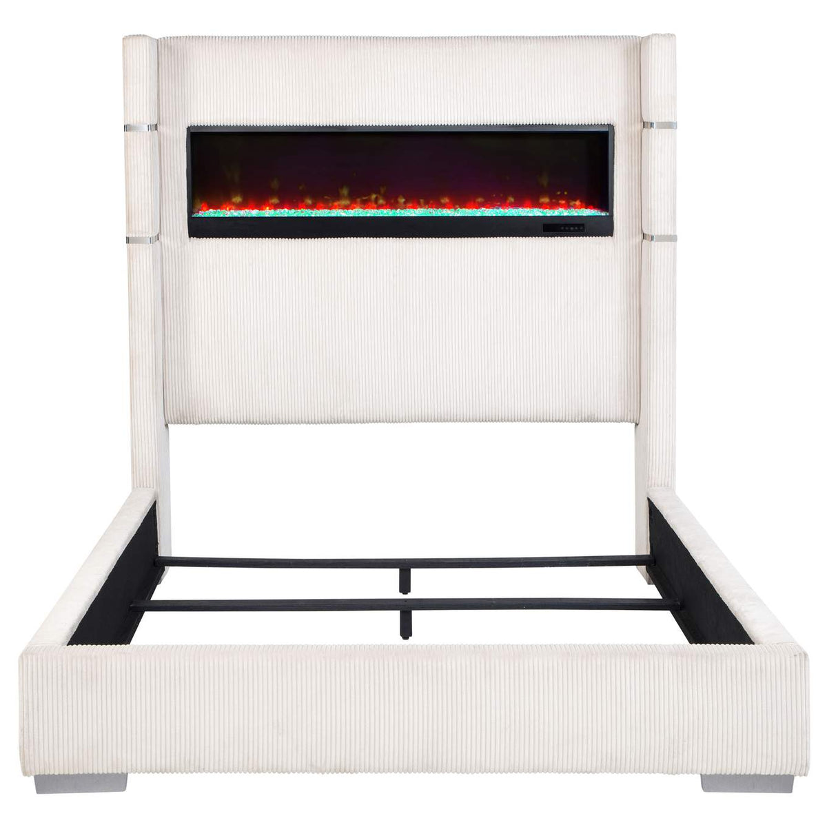 306032KW Tisdall Upholstered Cal King Flame Visualizer Bed Cream