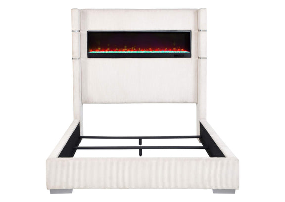 306032KW Tisdall Upholstered Cal King Flame Visualizer Bed Cream