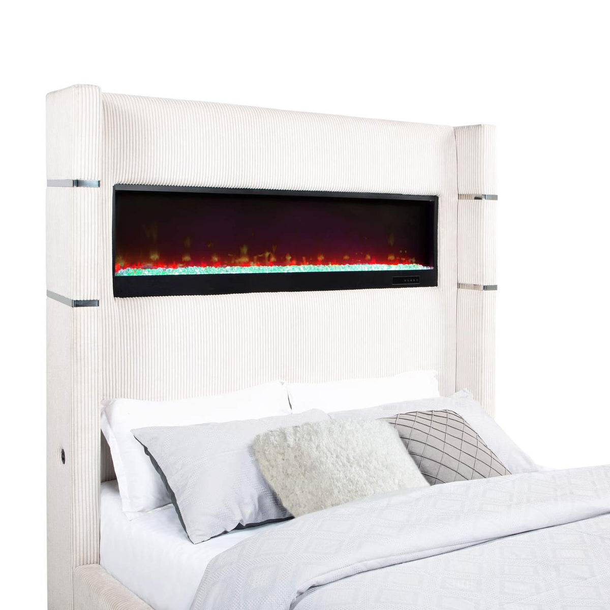 306032KW Tisdall Upholstered Cal King Flame Visualizer Bed Cream