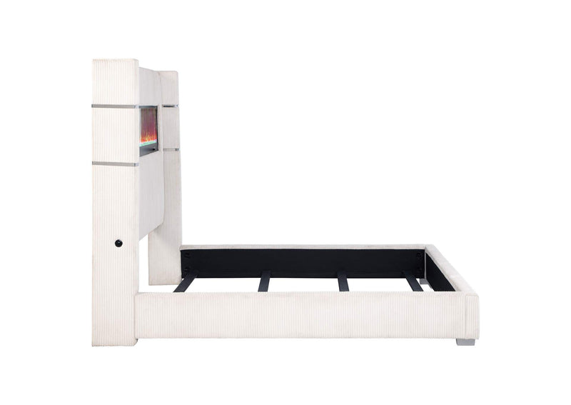 306032Q Tisdall Upholstered Queen Flame Visualizer Bed Cream
