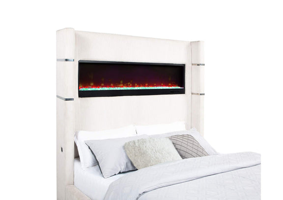 306032Q Tisdall Upholstered Queen Flame Visualizer Bed Cream