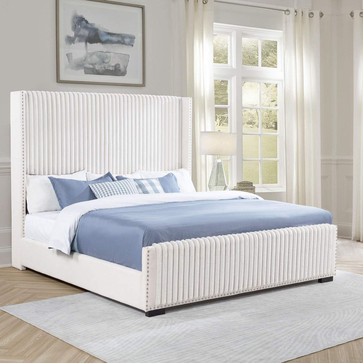 306051KE Natasha 65-inch Upholstered Eastern King Wingback Bed Cream