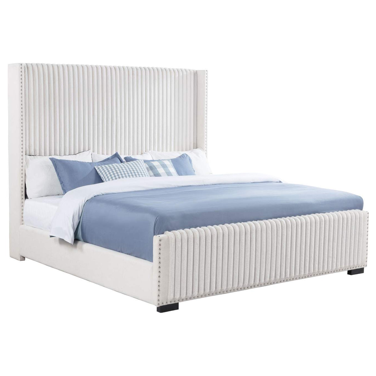 306051KE Natasha 65-inch Upholstered Eastern King Wingback Bed Cream