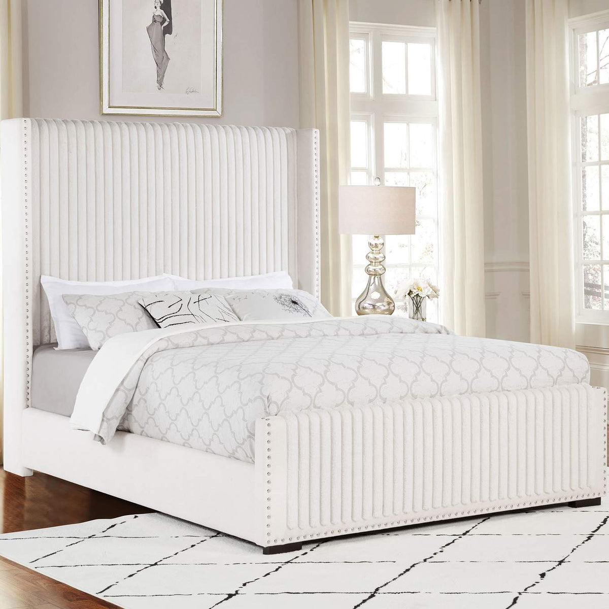 306051Q Natasha 65-inch Upholstered Queen Wingback Bed Cream