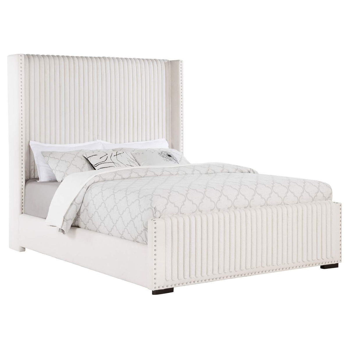 306051Q Natasha 65-inch Upholstered Queen Wingback Bed Cream