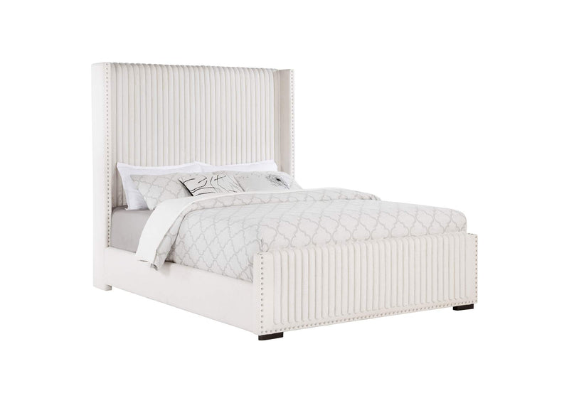306051Q Natasha 65-inch Upholstered Queen Wingback Bed Cream