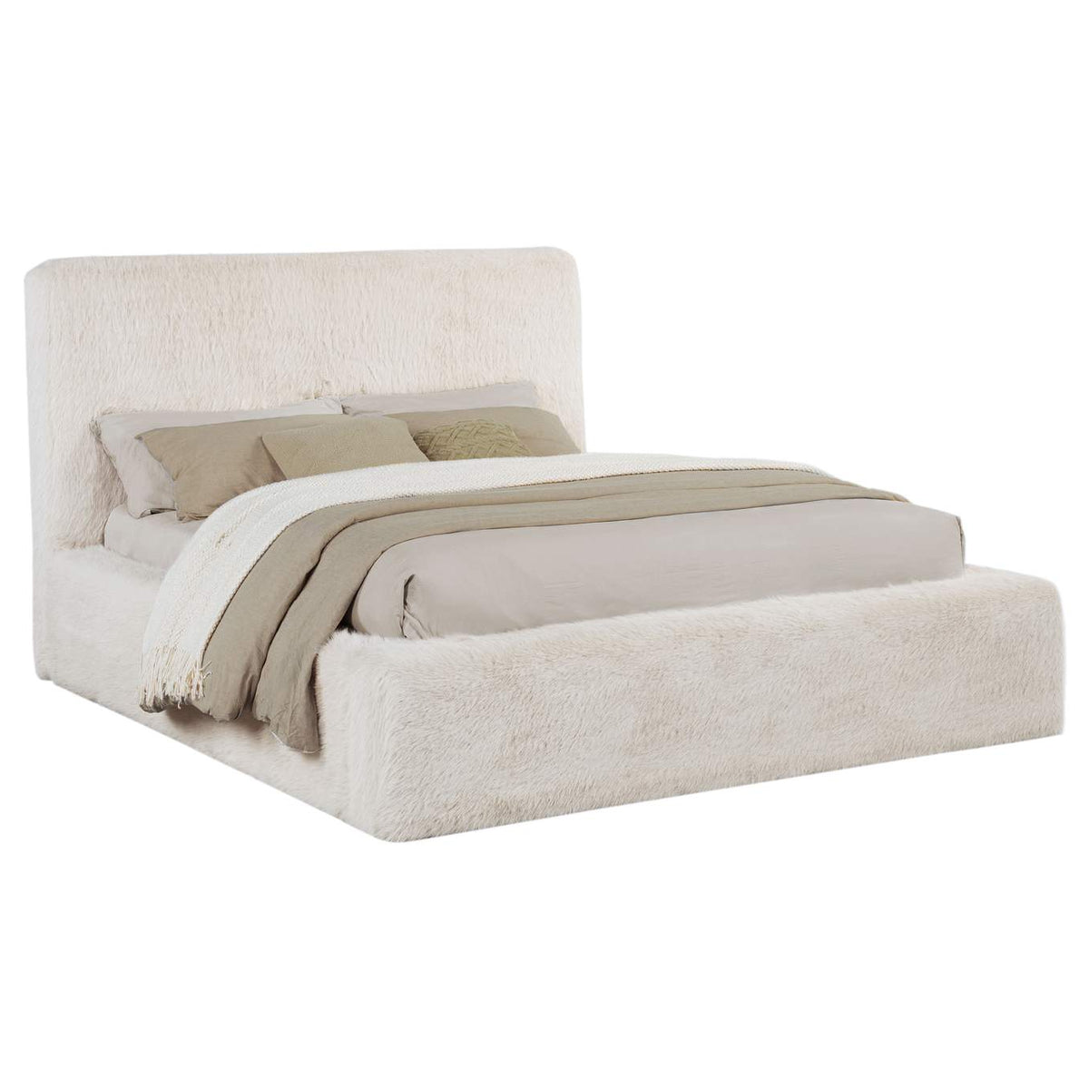 306141KW Rebecca Faux Fur Upholstered California King Bed Cream
