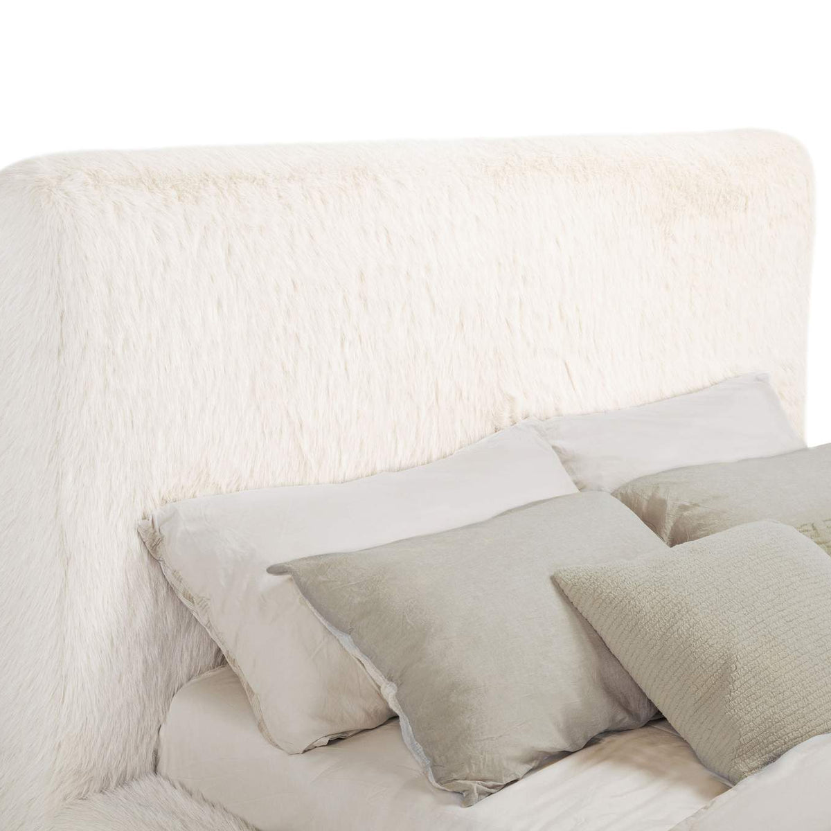 306141Q Rebecca Faux Fur Upholstered Queen Bed Cream