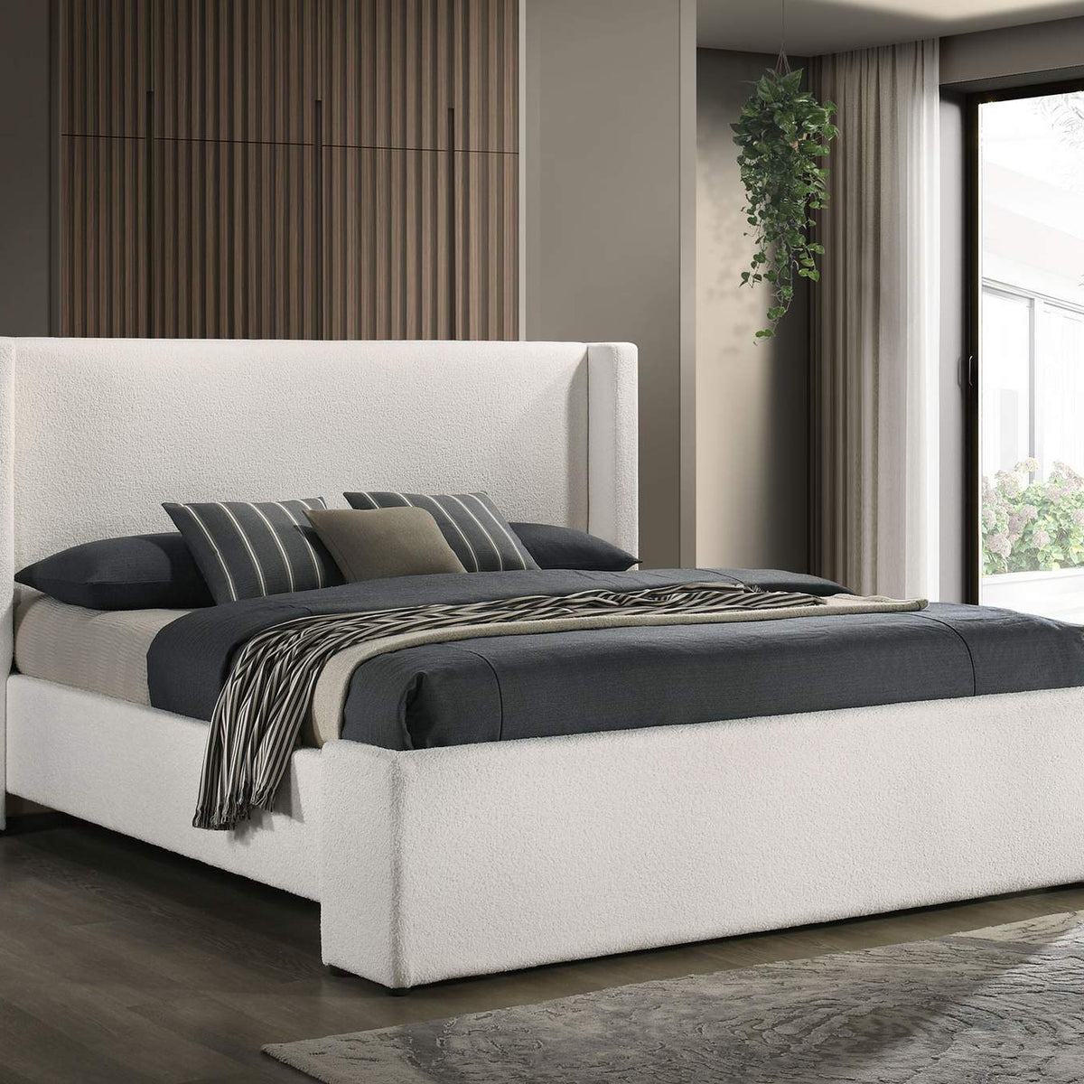 310078KE Alamosa Boucle Upholstered Eastern King Platform Bed White