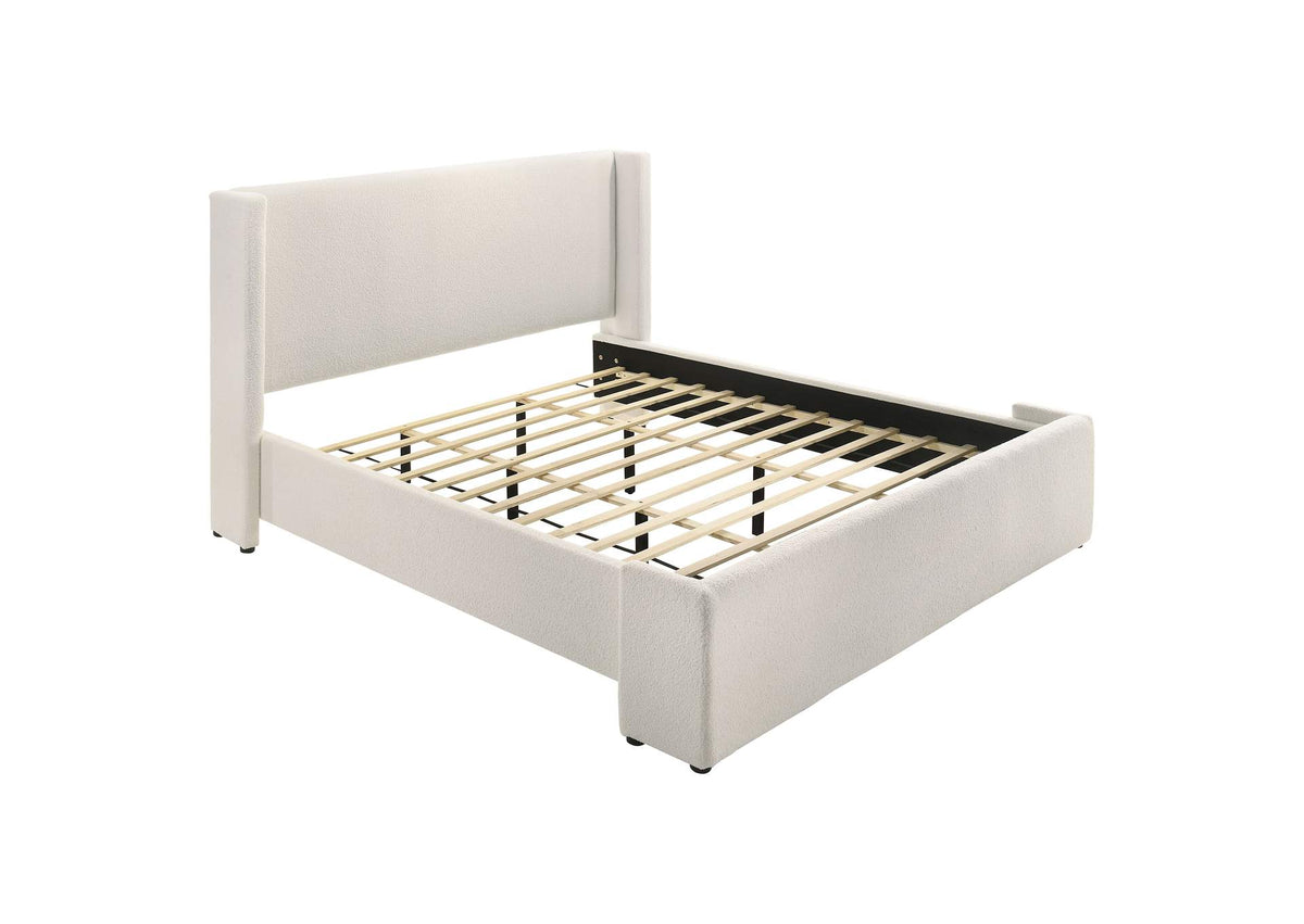 310078KE Alamosa Boucle Upholstered Eastern King Platform Bed White