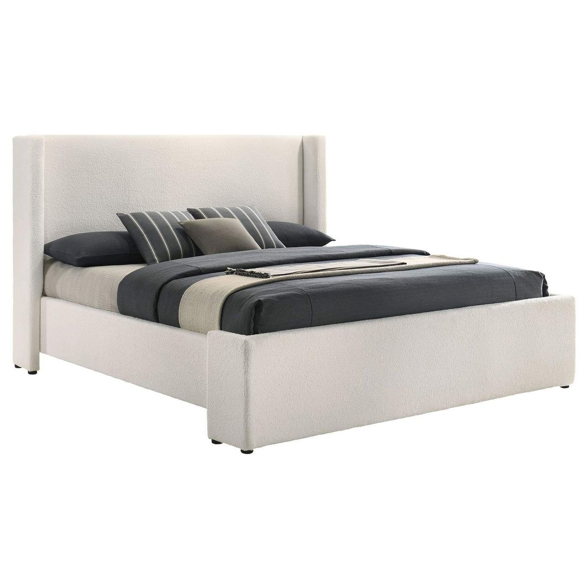 310078KE Alamosa Boucle Upholstered Eastern King Platform Bed White