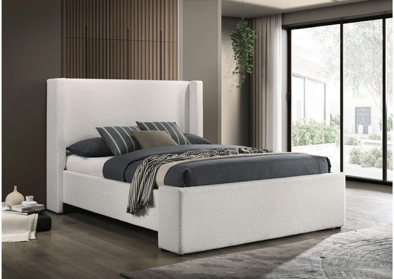 310078Q Alamosa Boucle Upholstered Queen Wingback Bed White