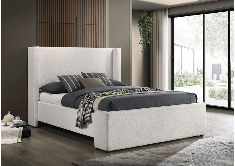 310078Q Alamosa Boucle Upholstered Queen Wingback Bed White