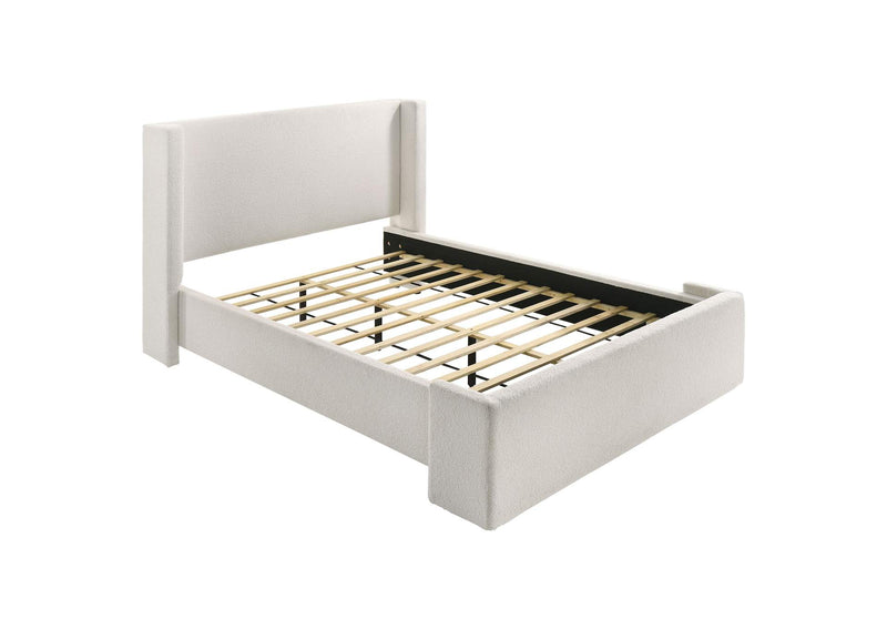 310078Q Alamosa Boucle Upholstered Queen Wingback Bed White
