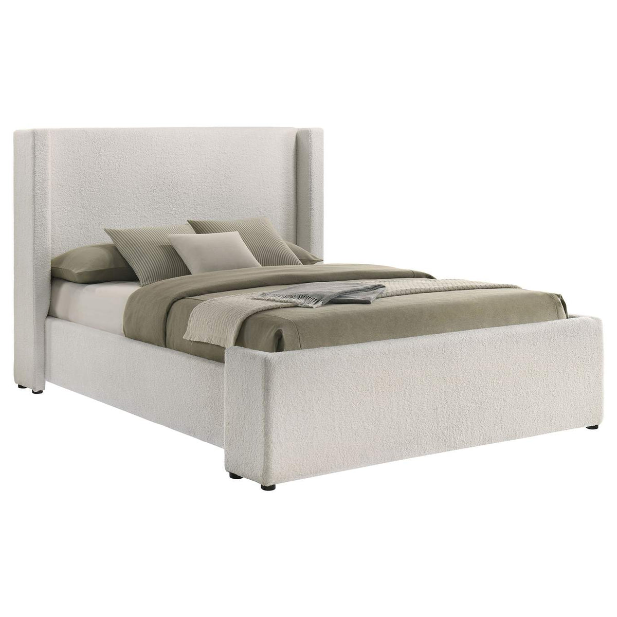 310078Q Alamosa Boucle Upholstered Queen Wingback Bed White
