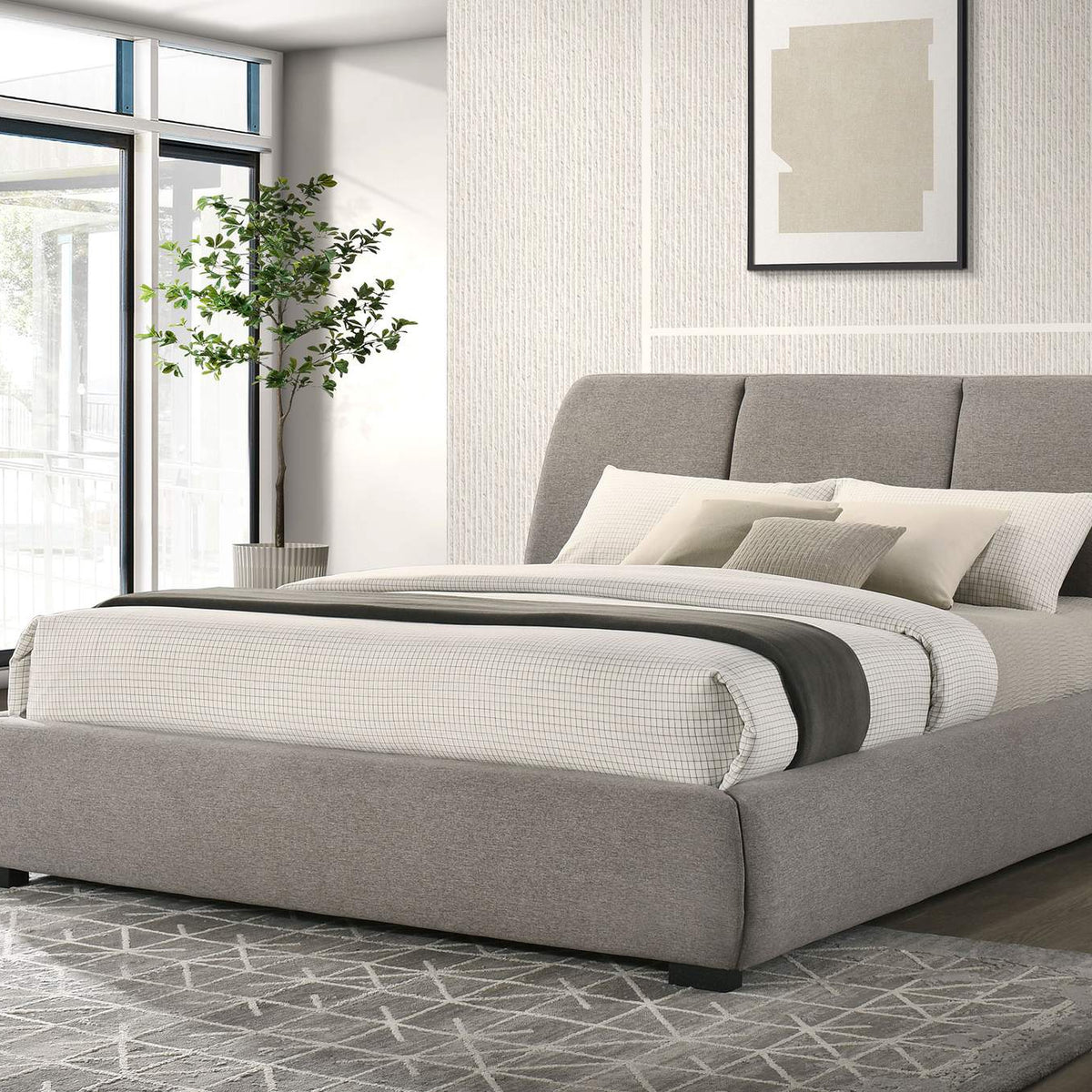 310090KW Mokena 46-inch Upholstered California King Platform Bed Taupe